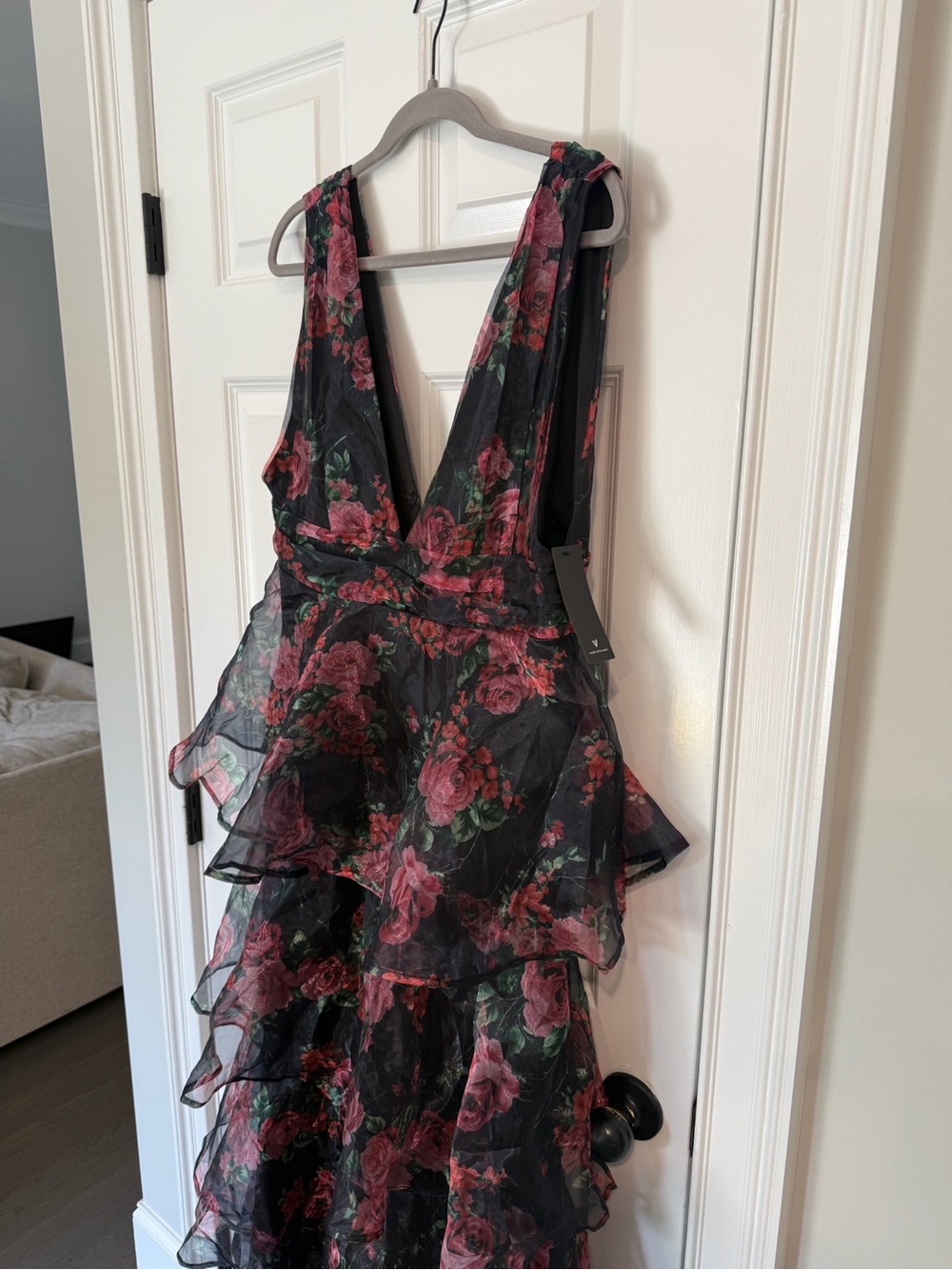 Lulus Black Floral Ruffle V-Neck Dress (NWT) - Picture 3 of 10